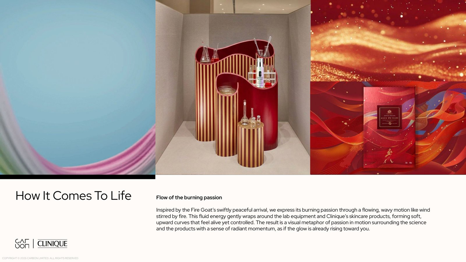 Early material moodboard · Reference imagery from the concept deck, exploring flow, light and surface.