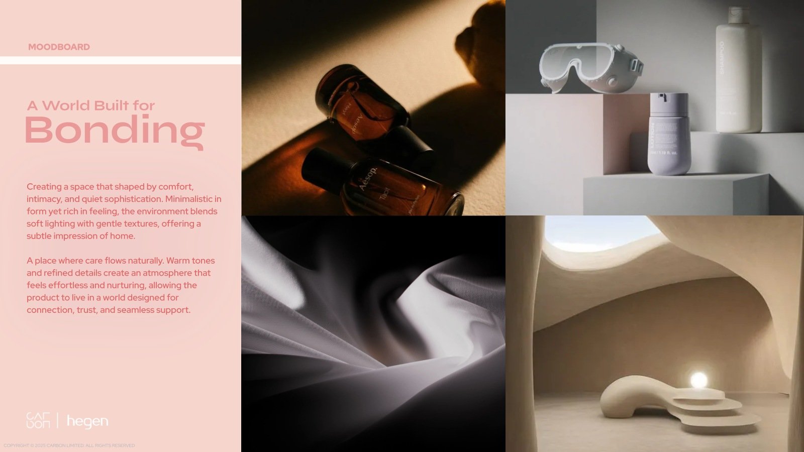 Client moodboard · Warm light, gentle surfaces and a quiet domestic atmosphere.