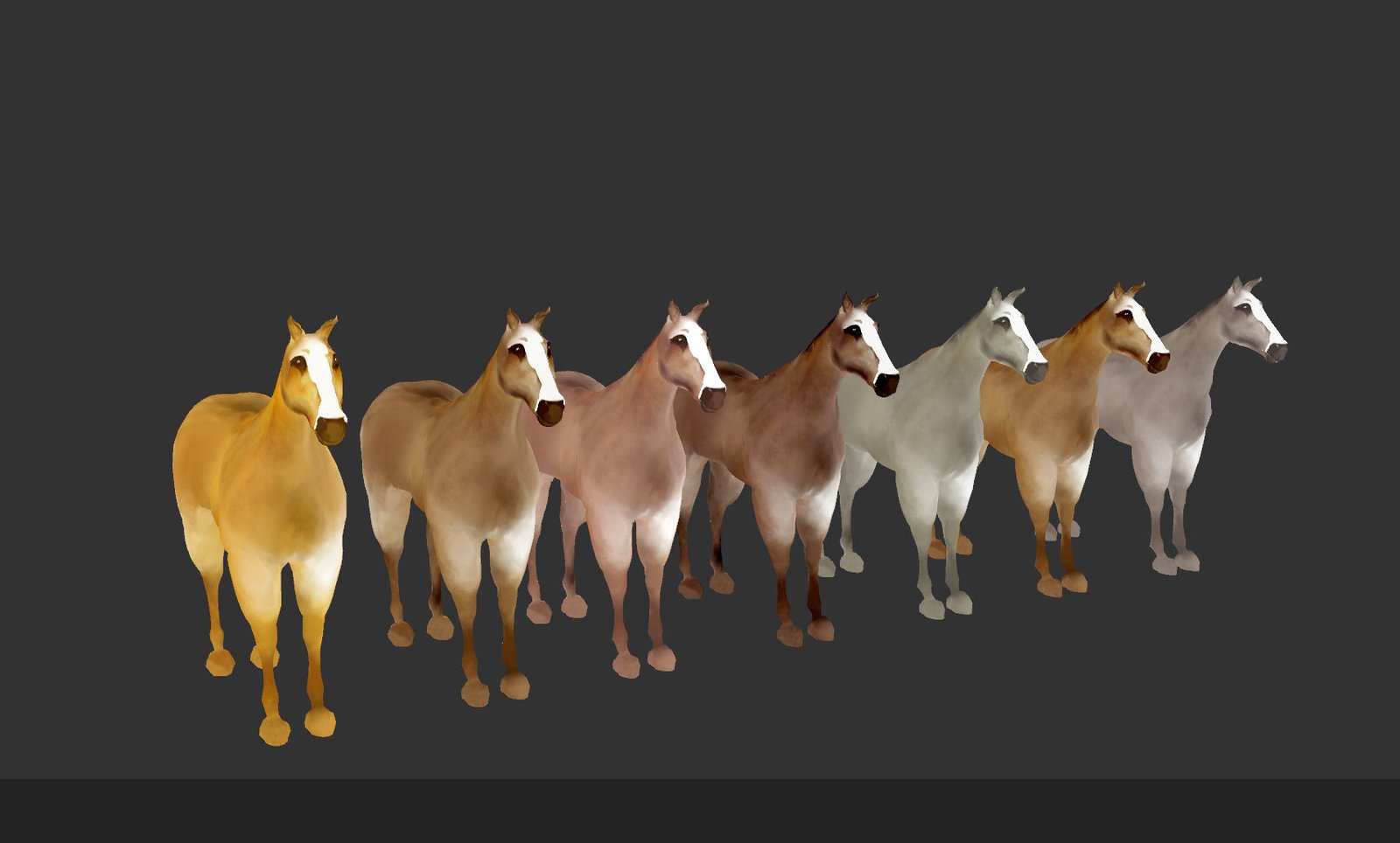 Material development: colour and surface variations for the horse.