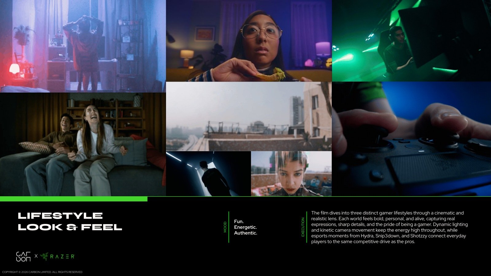 Client moodboard · Cinematic gaming spaces, expressive light and intimate player moments.